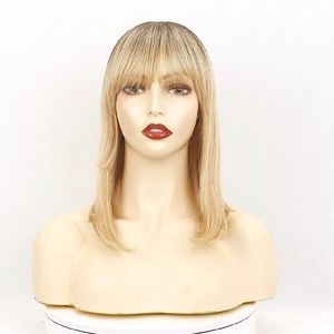 Shoulder Length Bob Wig with Bang Short Blonde